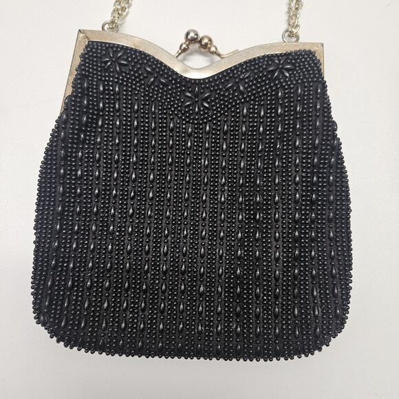 True Vintage 60s Raised Resin Bead Clutch Evening Bag Handbag Chain Handle